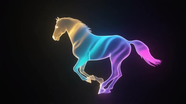 Cinematic abstract opening video representing horse character through glowing light lines, creating modern dynamic motion with elegant energy flow for premium intros.