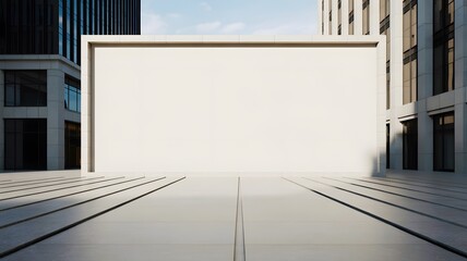Modern corporate building exterior with large blank wall and copy space, minimal business background