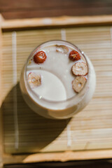 hot tea on a rustic wood background