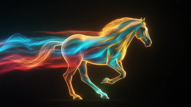 Cinematic abstract opening video representing the character and strength of a horse through refined linear light energy, creating modern, controlled, and professional motion for premium visual intros.
