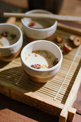 hot tea on a rustic wood background