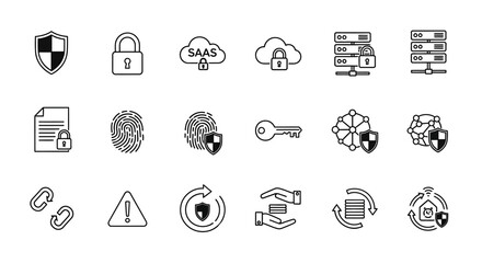 Cybersecurity and data protection icons showcasing digital security measures and data encryption