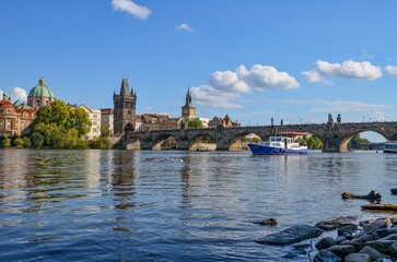 Czech Republic, Prague September 6, 2025, The Charles Bridge in Prague is undoubtedly one of the most popular bridges in Europe, and behind it, Prague Castle, towering over the Vltava River