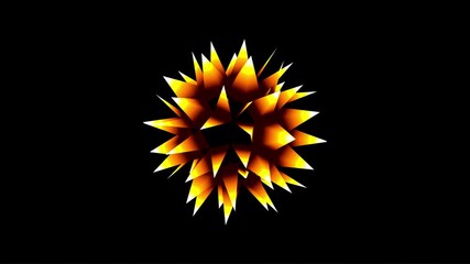 Abstract 3D animation of a glowing golden spiked sphere rotating and morphing on a black background loop. - Powered by Adobe