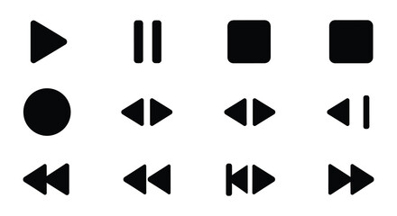 Black media player controls play pause stop and rewind icons displayed © Nayem