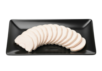 Sliced Chicken Breast on Black Plate, Healthy Food Prep