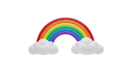 Colorful Rainbow with Clouds on White Background
