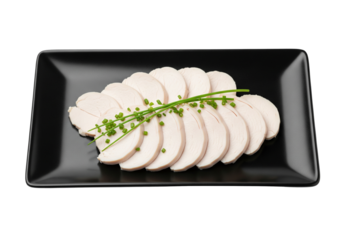 Elegant Sliced Chicken Breast on Black Plate