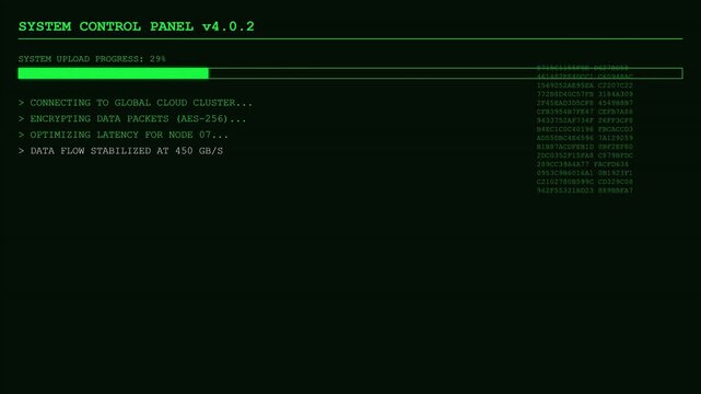 Futuristic System Boot Sequence Animation &ndash; Green Tech Terminal UI Loading Screen.	