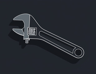 An adjustable wrench on a dark background with a shadow underneath it, viewed from a slight angle