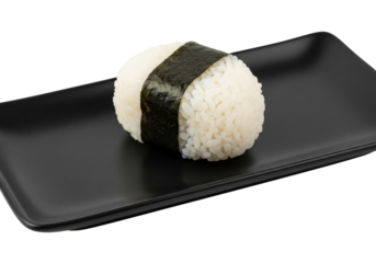 Japanese Onigiri Rice Ball on a Black Plate