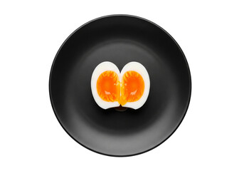 Halved Soft Boiled Egg on Black Plate Minimalist Food