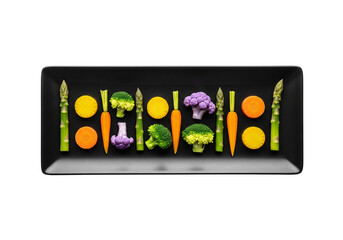 Arrangement of Colourful Fresh Vegetables on Black Plate