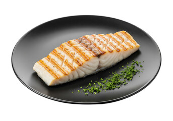 Grilled White Fish Fillet on Black Plate, Healthy Meal