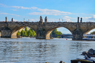 Czech Republic, Prague September 6, 2025, The Charles Bridge in Prague is undoubtedly one of the most popular bridges in Europe, and behind it, Prague Castle, towering over the Vltava River