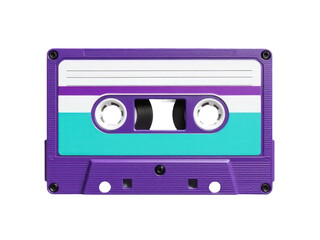 Fototapeta premium A close-up view of a purple cassette tape on a white background