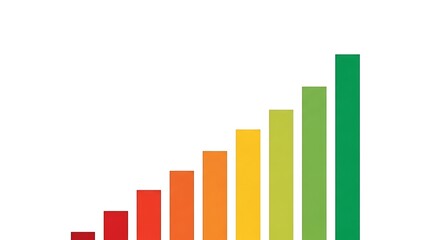 A rising bar graph with bars colored from red to green, isolated on white background