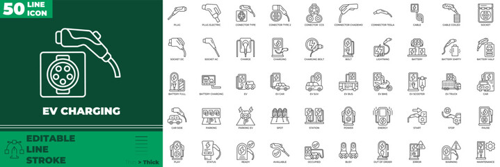 EV Charging Line Editable Icons set