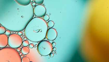 Mesmerizing abstract macro photography of vibrant, translucent oil bubbles suspended in colorful liquid, creating an organic visual symphony of spheres and light