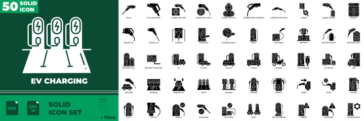 EV Charging Solid Editable Icons set