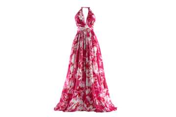 A beautiful pink floral dress on transparent background