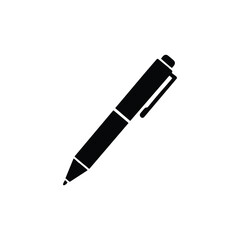 A simple black cartoon pen icon with a cute design on a white background, presented in a minimalistic flat lay style with a clean and modern aesthetic.