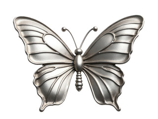 Fototapeta premium A silver brooch featuring a butterfly design on a plain white background