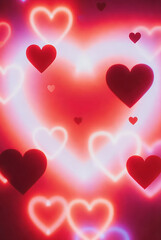 Valentine's Day Red Hearts Vector Illustration Large Bokeh Lights Background Romantic Love Abstract Pattern Greeting Card Poster Template Festive Celebration Download Stock Graphic Modern Heart Design