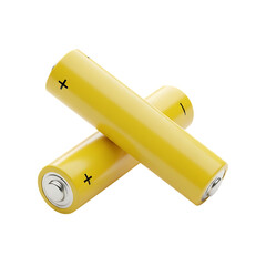 Three yellow batteries stacked together isolated on transparent background