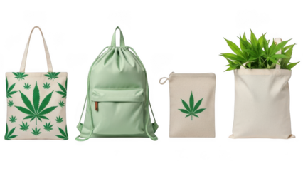 Cannabis Leaf Pattern Tote Bags and Backpack isolated on transparent background Keywords