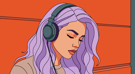 Relaxed Woman Enjoying Music on Headphones