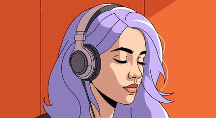 Girl Listening to Music with Headphones