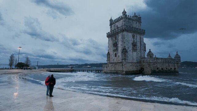 The landmark tower standing in the Tagus river.
