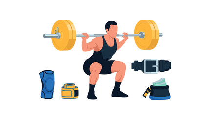 Weightlifting essentials: squat illustration with equipment in flat style