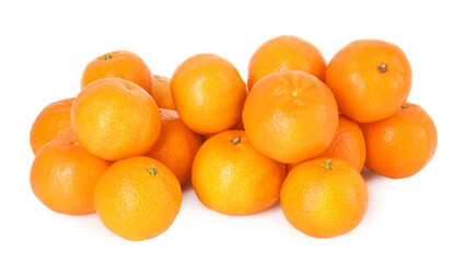 Many fresh tangerines isolated on white. Citrus fruit