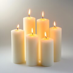 Soft Glowing White Candles Creating Warm Atmosphere and Relaxing Mood
