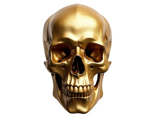 Fototapeta premium A golden skull with detailed features sits alone on a plain white background, perfect for use in design and art projects