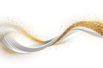 A modern design element featuring a silver wave with gold glitter on a white background