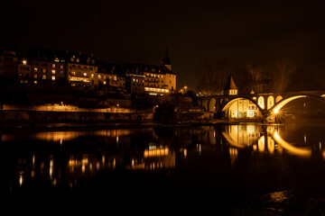 night long exposure picture of the old town of Bremgarten, Switzerland