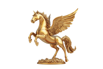 Elegant Gold Pegasus Sculpture Isolated on Transparent Background