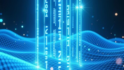 digital line abstract futuristic energy electric glow background modern technology wave grid light beams sparkle data stream of glowing blue grid and rising light columns convey dynamic modern - Powered by Adobe