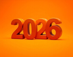 3D Orange Number 2026 on a Bright Orange Background year new year