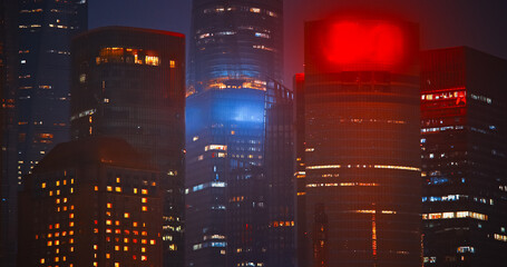 Shanghai's Night Skyline Featuring Iconic Buildings and Bright Colors