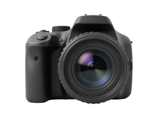 A digital camera with a lens on a white background