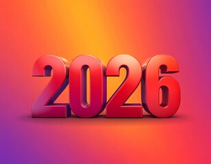 Bold Red 3D Numbers 2026 Floating on Gradient Background new year