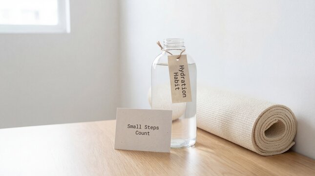 Hydration Habit message with water bottle and conceptual fat women