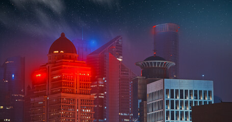 Shanghai's Night Skyline Featuring Iconic Buildings and Bright Colors