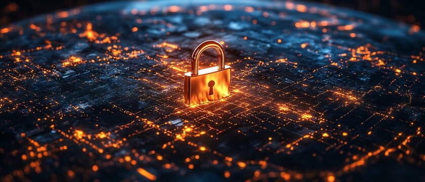 Global security concept Padlock on a fragmented earth - Powered by Adobe