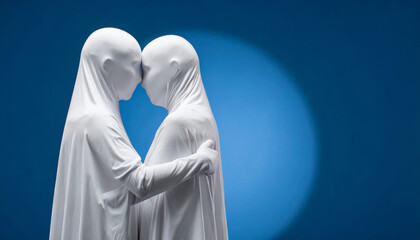 3D Hug Concept, Abstract Human Embrace, Emotional Support Model on Solid Background