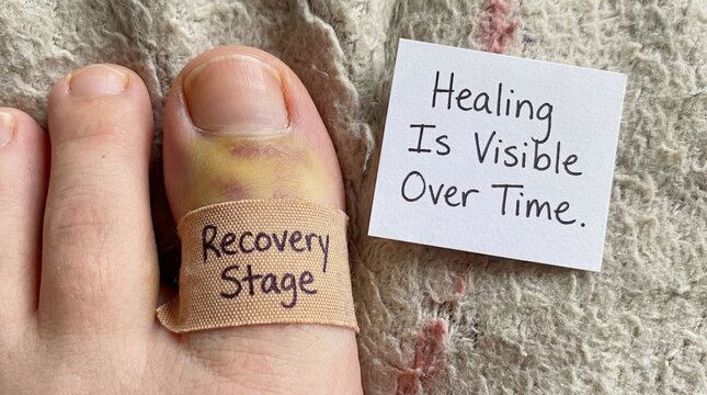 Close-up of toe with band-aid, broken toe &ndash; Photo conceptual medical